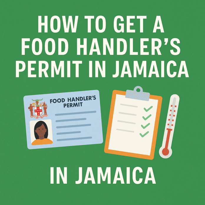 How to get a Food Handler’s Permit in Jamaica in 2025 showing training, application, and certification with HowToJA.com branding