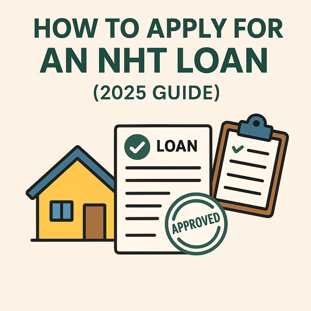 How to apply for an NHT loan in Jamaica with approved loan document, house icon, and clipboard for 2025 on HowToJA.com