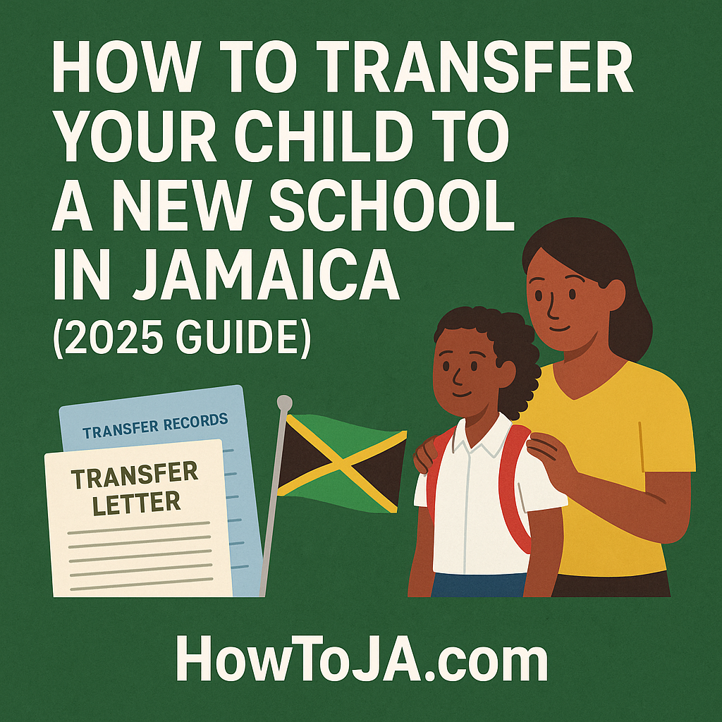 How to transfer your child to a new school in Jamaica in 2025 with forms, education documents, and HowToJA.com branding